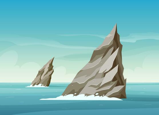 Landscape Illustration of A Sharp Rocks in The Middle of The Sea