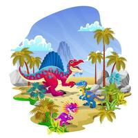 Cheerful Happy of Dinosaurs Group in the Nature vector