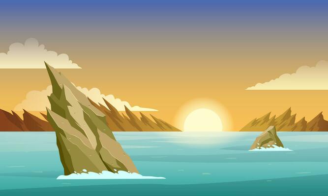 Sharp Rocks In The Middle Of The Sea At Sunset