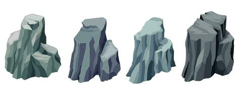 Set of Cliff Stone Isometric Drawing Design vector