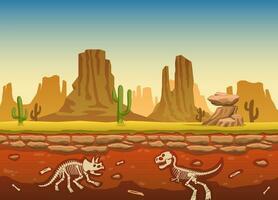 Dinosaur Fossil buried underground at the Sand Desert, Seamless For Game Design vector