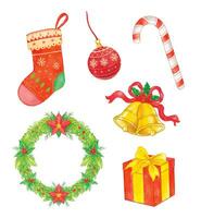 Set of Christmas elements watercolor vector illustration