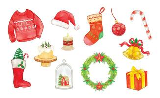 Set of Christmas elements watercolor vector illustration