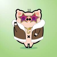 Super Star Pig Cartoon Character Free Vector Illustrations