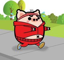 Running Pig Cartoon Character Free Background Art vector