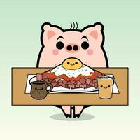 Pig with food cartoon character free vector illustrations