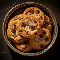 sweet tasty cookies with chocolate chips on the table. Generative Ai. photo