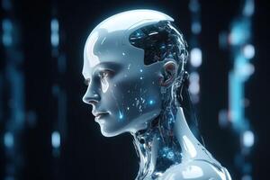 humanoid robot on white isolated. data network connection background. . photo