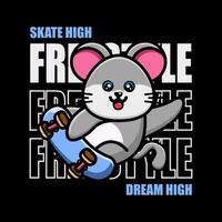 T-shirt design skate high dream high with cute animal riding skateboard vector