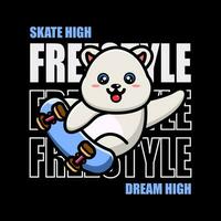 T-shirt design skate high dream high with cute animal riding skateboard vector