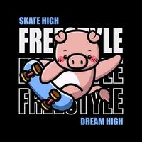 T-shirt design skate high dream high with cute animal riding skateboard vector
