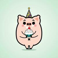 Pig Birthday Cartoon Character Free Vector Illustrations