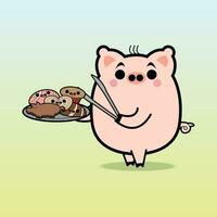 Pig with food free digital illustrations vector