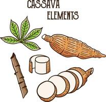 set cassava elements cartoon illustration vector