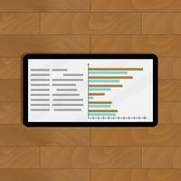 Tablet with page statistics. Infochart on tablet computer, vector illustration