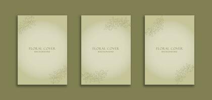 conjunto de 3 estético cubrir antecedentes con marco botánica objeto. minimalista estilo para bandera, folleto, póster, marco, borde, presentaciones, volantes, invitación, boda, RSVP, publicidad vector