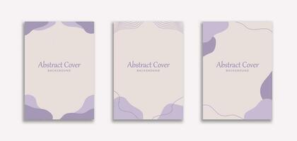 Set of 3 Simple Abstract Beautiful A4 Wallpaper With Blob Shape Purple Pastel Color. Dynamic style for cover book, booklet, banners, pamphlet, posters, frame, borders, presentations, flyers vector