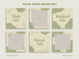 Set of Editable Social Media Design Post Template Decorated with Frame Green Blob Floral Object Background. Suitable for Advertising, Promotion, Branding Product Beauty, Cosmetic, Makeup vector