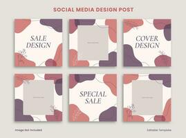 Set of Editable Social Media Design Post Decorated with Lilac Blob and Floral Object. Suitable for Advertising, Promotion, Presentation, Branding Product Fashion, Beauty, Cosmetic, Bakery vector