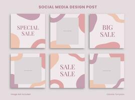 Set of Editable Cute Social Media Design Post Template Decorated with Blob Memphis Purple Pastel Frame Background. Suitable for Post, Advertising, Branding Product Beauty, Fashion, Cosmetic vector