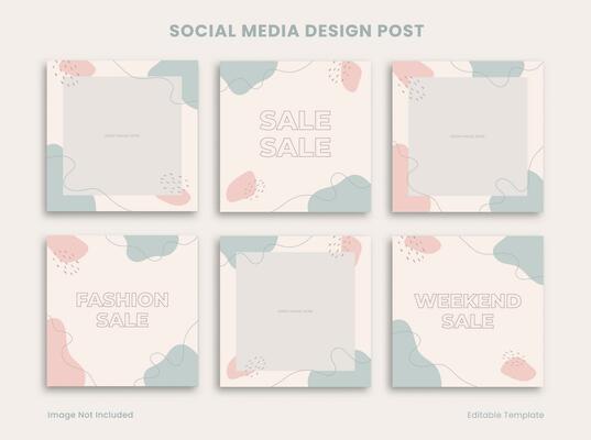 Set of Editable Social Media Design Post Template, Decorated with Cute Pink Organic Object Frame. Suitable for Promotion, Advertising, Presentation, Product Fashion, Beauty, Cosmetic, Bakery