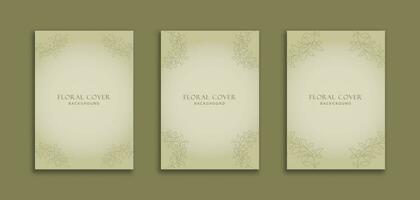 Set of 3 Aesthetic Cover Background with Frame Botany Object. Minimalist style for banner, pamphlet, poster, frame, border, presentations, flyers, invitation, wedding, rsvp, advertising vector
