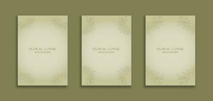 conjunto de 3 estético cubrir antecedentes con marco botánica objeto. minimalista estilo para bandera, folleto, póster, marco, borde, presentaciones, volantes, invitación, boda, RSVP, publicidad vector