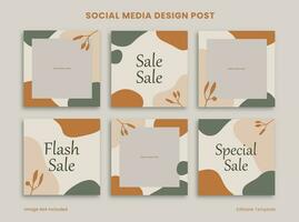 Set of Editable Social Media Design Post Template Decorated with Blob Orange Green and Floral Object. Suitable For Advertising, Promotion,  Presentation, Branding Product Fashion, Beauty vector