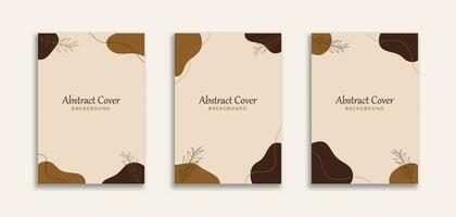 Set of 3 Simple Aesthetic Background A4 with Brown Blob and Botanical Object. Dynamic style for Cover book, booklet, banners , pamphlet, posters, frame, borders, presentations, flyers vector