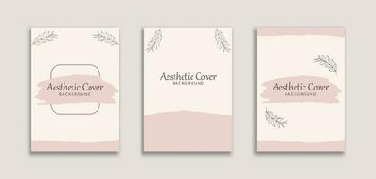 Set of 3 Simple Aesthetic Background A4 with Botanical Frame and Pink Watercolor Brush. Dynamic style for Cover book, booklet, banners , pamphlet, posters, frame, borders, presentations, flyers, ads vector