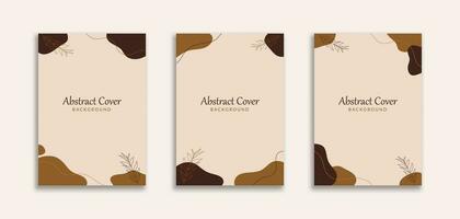 Set of 3 Simple Aesthetic Background A4 with Brown Blob and Botanical Object. Dynamic style for Cover book, booklet, banners , pamphlet, posters, frame, borders, presentations, flyers vector