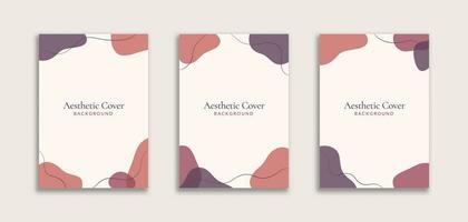 Set of 3 Printable Abstract Background A4 with Lilac Pastel Blob Shape and Leaf Object. Dynamic style for cover book, booklet, banners, pamphlet, poster, frame, border, presentation, flyers, promotion vector