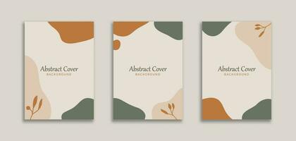 Set of 3 Beautiful Abstract Background with Orange Green Blob and Floral Object. Dynamic style for Cover book, booklet, banners , pamphlet, posters, frame, borders, presentations, flyers vector