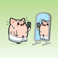 Pig Taking Photon IN front of Mirror Free Vector Illustrations