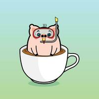 Pig In Cup Free Vector Illustrations