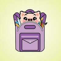 Cartoon Pig With School Bag Free Vector Illustrations