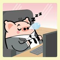 Pig Sleep In Office Cartoon Character Free Vector Illustrations