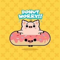 Donut Worry Pig Cartoon Character Free Vector Design