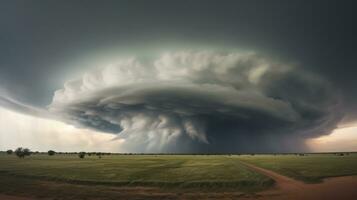 storm warning, supercell, heavy rain in summer, with hail. Generative Ai. photo
