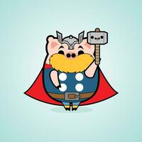 Thor cerdo dibujos animados personaje gratis vector diseño