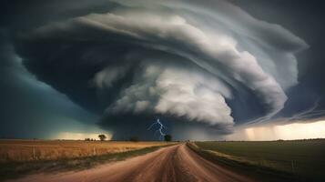 storm warning, supercell, heavy rain in summer, with hail. Generative Ai. photo