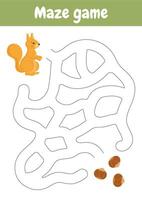 Maze game. Go through maze to reach the goal. Printable worksheets, activities for children. Logical games for preschool, kindergarten learning, homeschooling. Cute vector animals.