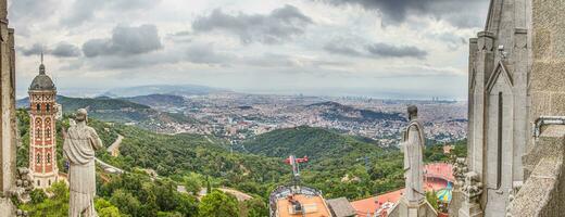 Panoramic view over Barcelona from Tibidabo viewpoint photo