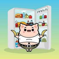 Pig with Refrigerator Cartoon Character free vector design
