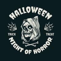 Halloween vintage label vector illustration with monster skull
