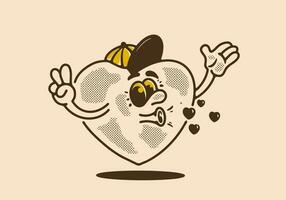 Heart mascot character illustration in vintage style vector