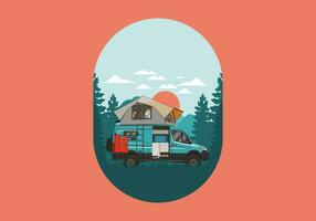 Large van with roof tent illustration design vector