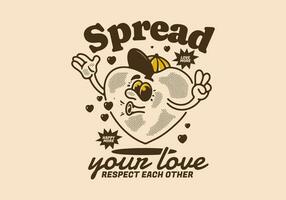 Spread your love, Heart mascot character illustration in vintage style vector