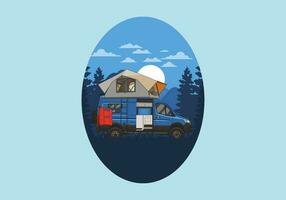 Large van with roof tent illustration design vector