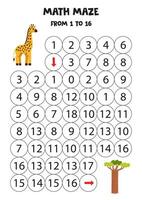 Get cute zebra to baobab tree by counting to 16. vector